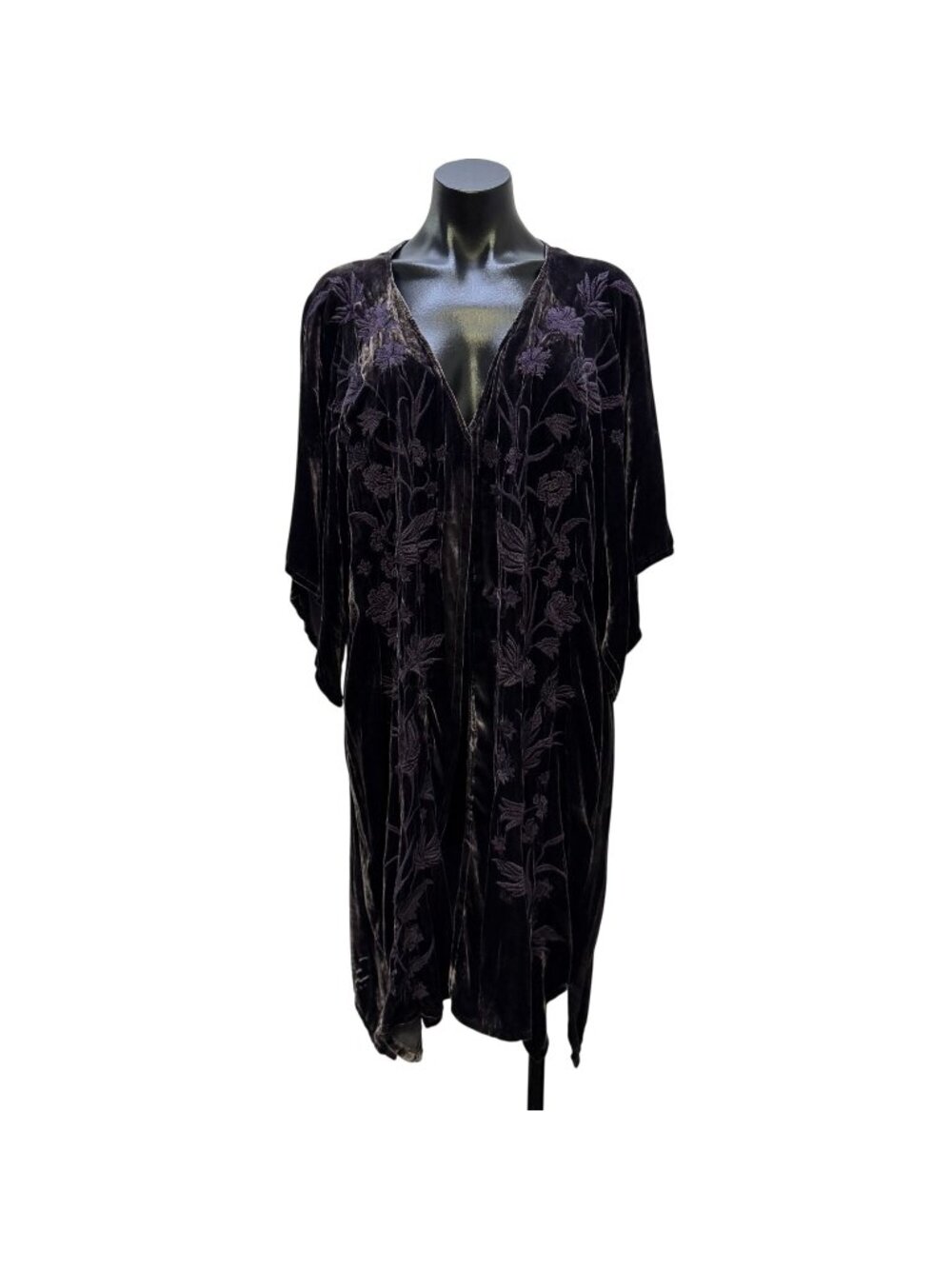 Johnny Was Purple Velvet Embroidered Floral Duster Kimono XL